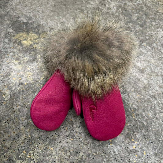 Genuine Buffalo Hide Mitts with Coyote Fur Trim