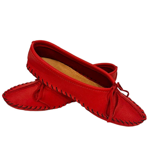 Ballet Style Deerskin Ladies Slippers - Red