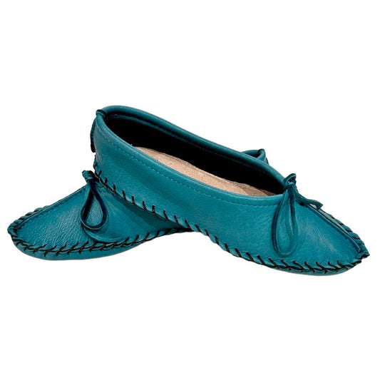 Ballet Style Deerskin Ladies Slippers - Turquoise