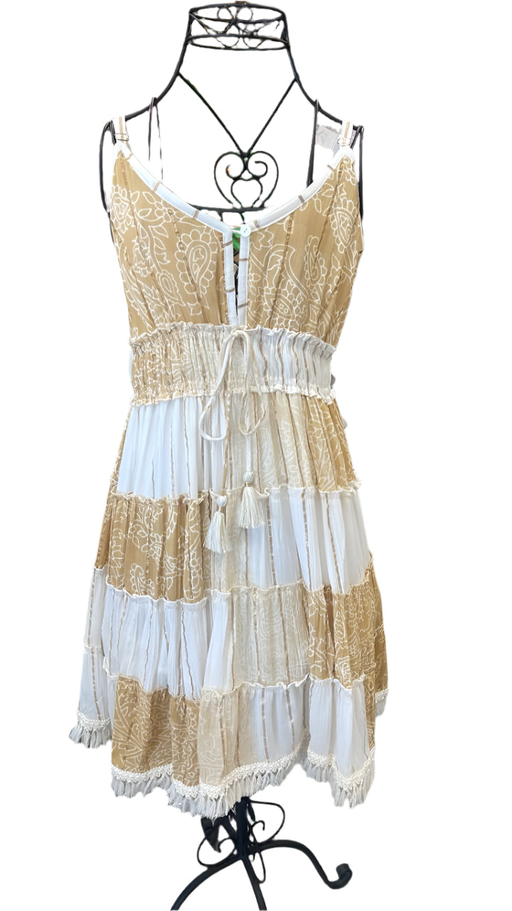 Boho Tiered Midi Dress - Gold