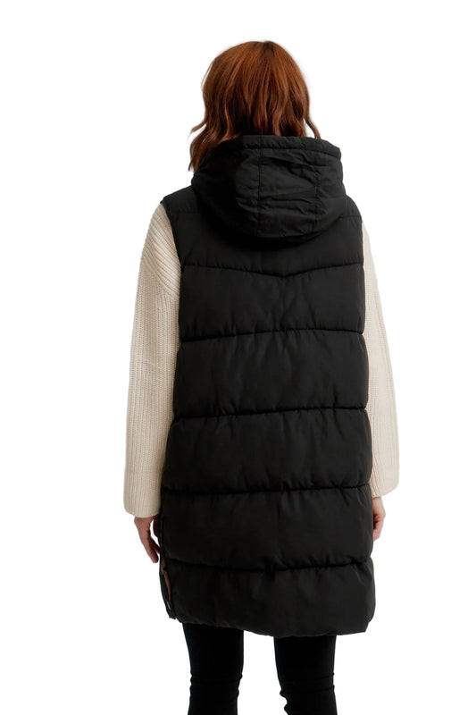 Long Puffer Vest - Black