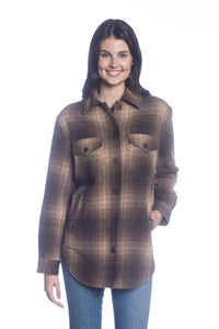 Shacket with Buttons - Taupe Plaid