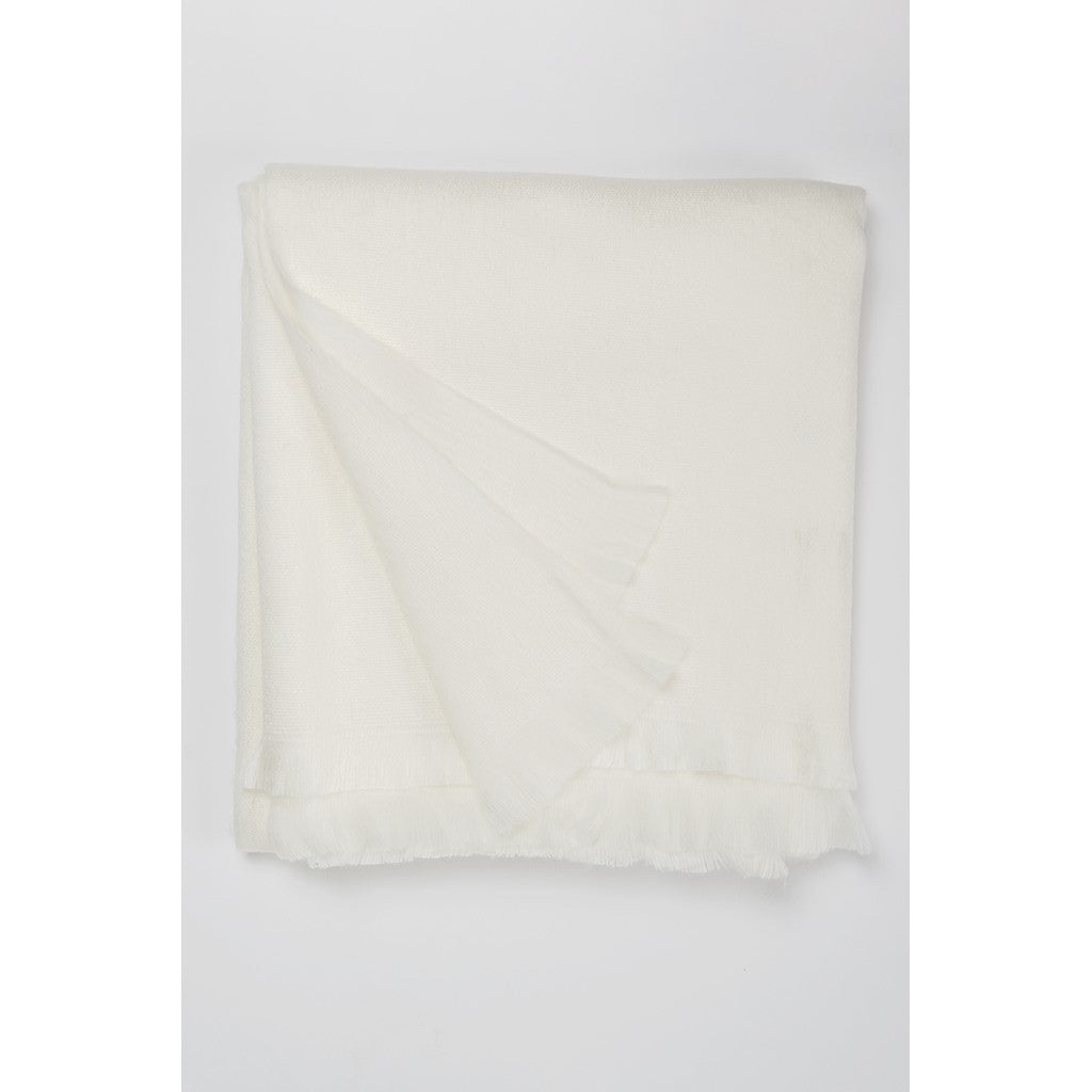 Solid Fringed Alpaca Throw - Coconut