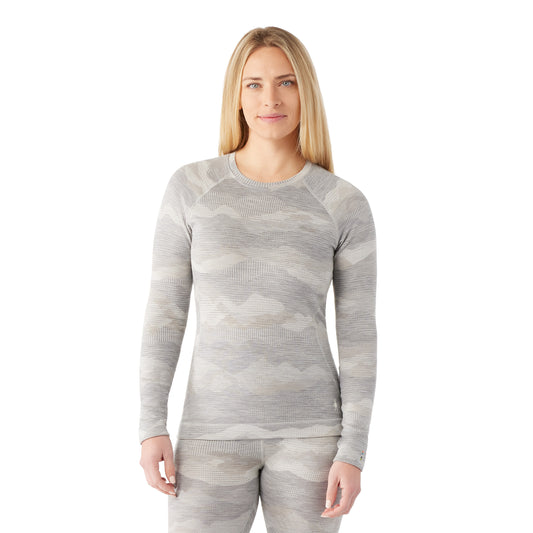 Women's Classic Thermal Merino Base Layer Crew - Light Grey Mountain Scape LAST ONE SIZE XL