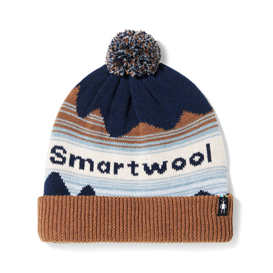 Winter Pattern Pom Beanie - Navy Heather