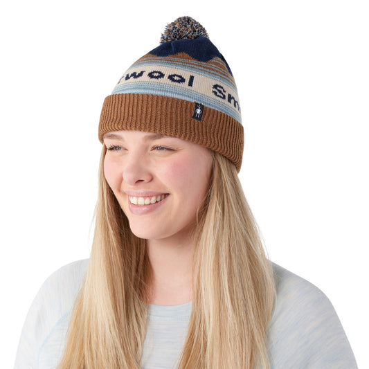Winter Pattern Pom Beanie - Navy Heather