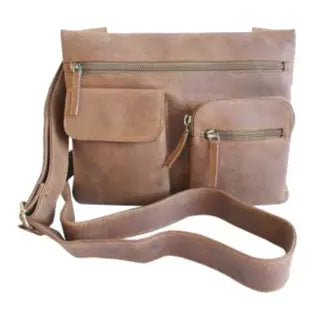 Buffalo leather flat bag with pockets - Style 2600