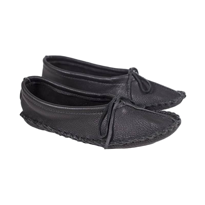 Ballet Style Deerskin Ladies Slippers - Black
