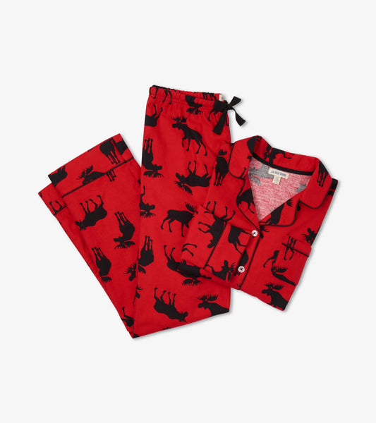 Moose On Red Women's Flannel Pyjama Set