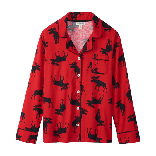 Moose On Red Women's Flannel Pyjama Set