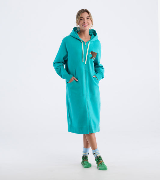 Women's Brown Bear Oversized Zip-Up Hoodie