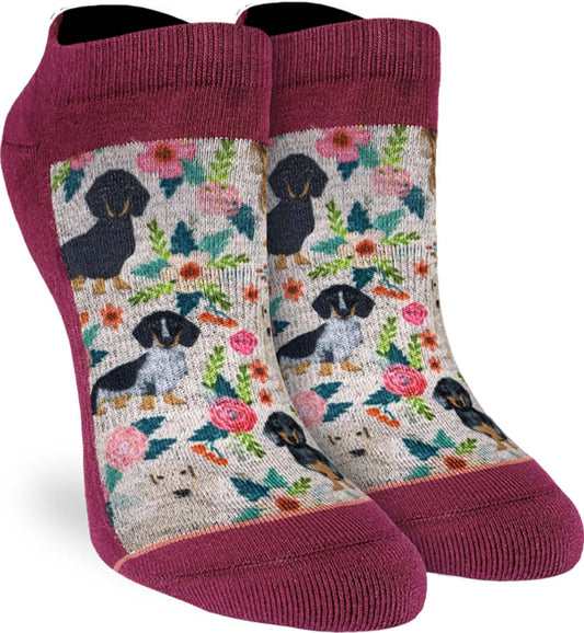 Women's Floral Dachshunds Ankle Socks