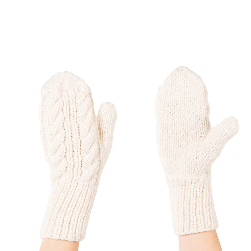 Hand Knit Alpaca Mittens - Ivory