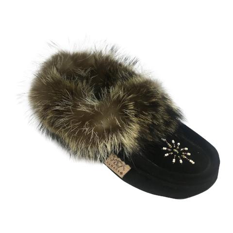 Ladies Raccoon Trim Moccasins