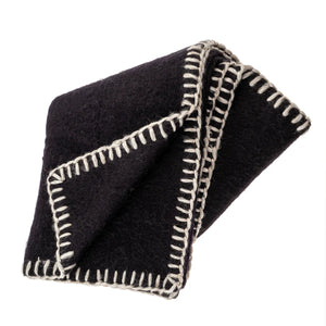 Blanket Stitch Wool Blend Throw, Black