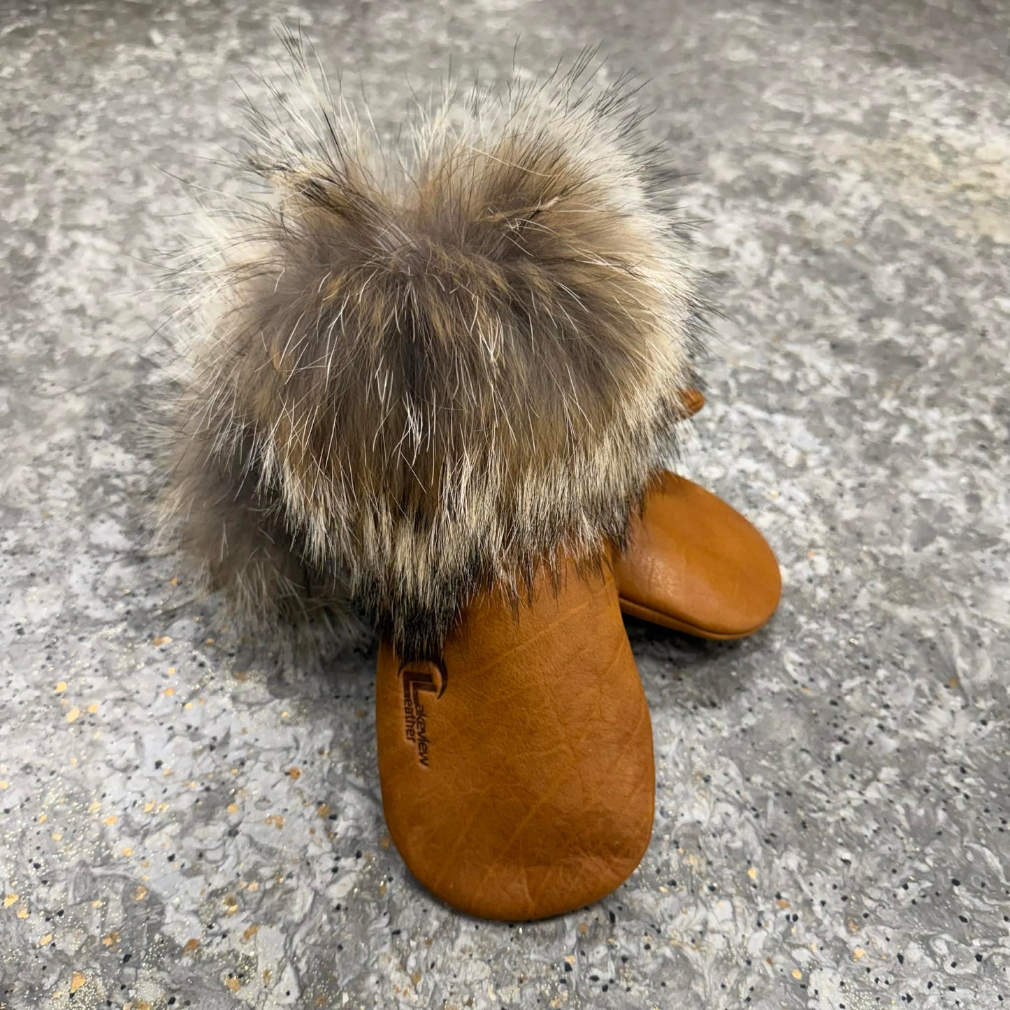 Genuine Buffalo Hide Mitts with Coyote Fur Trim