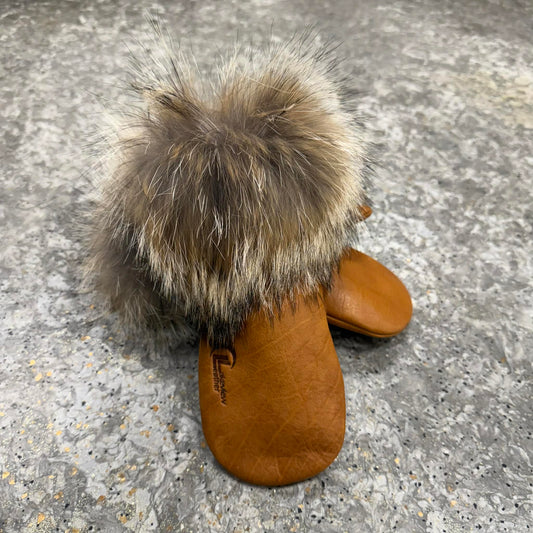 Genuine Buffalo Hide Mitts with Coyote Fur Trim