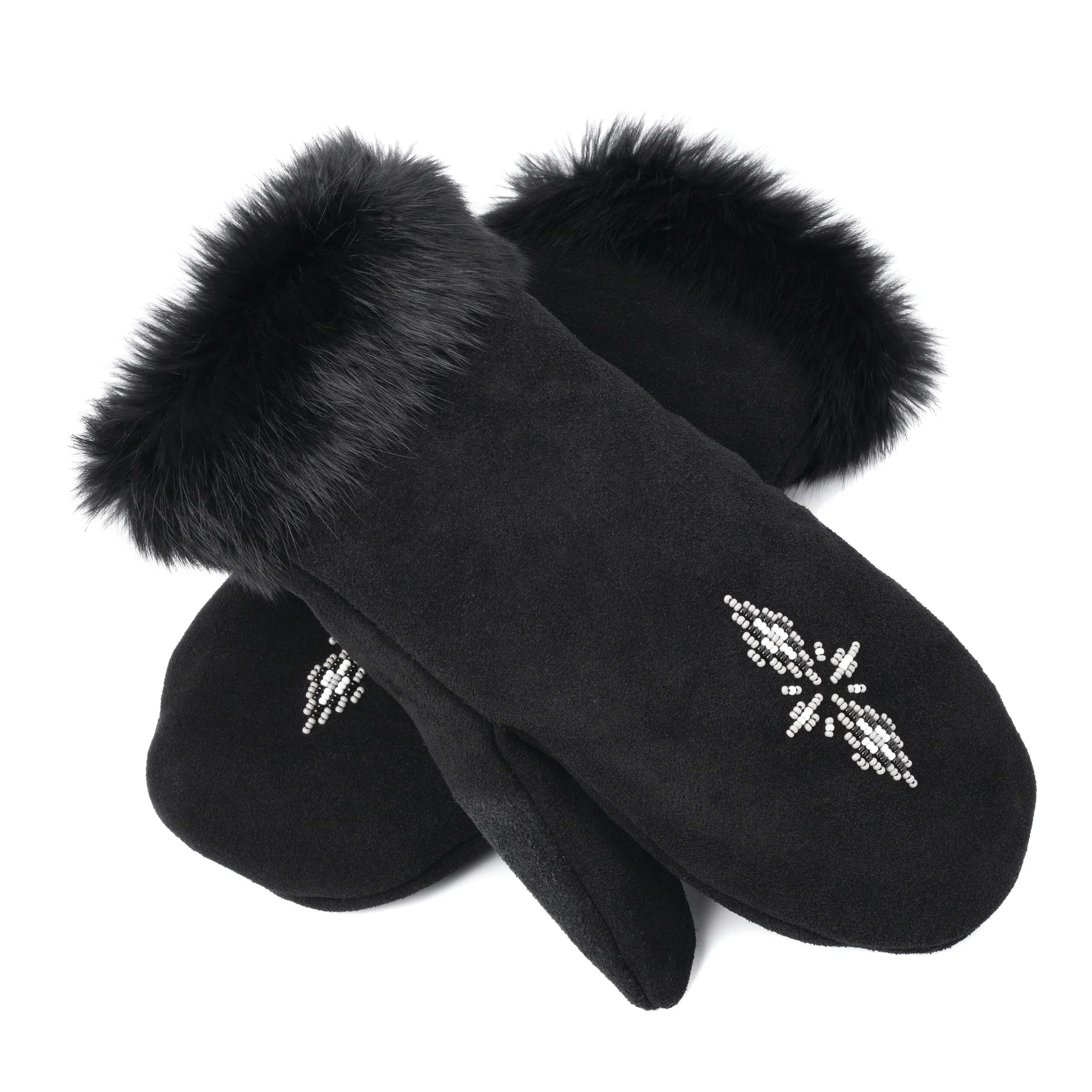 Fur Trim Mitt - Black