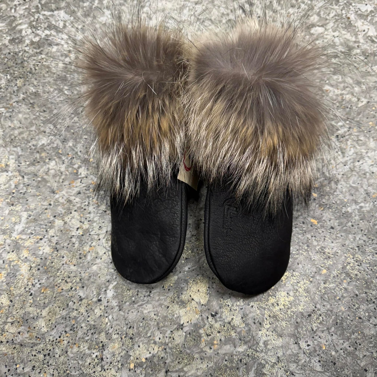 Genuine Buffalo Hide Mitts with Coyote Fur Trim