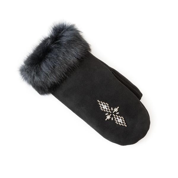 Fur Trim Mitt - Black