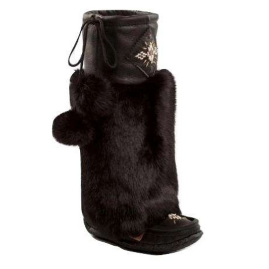 Tall Nappa Leather Mukluks - Black (Crepe Sole)