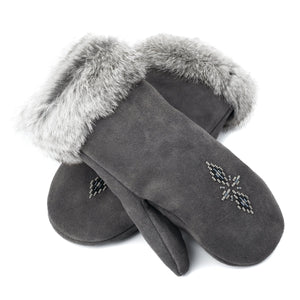 Fur Trim Mitt - Charcoal