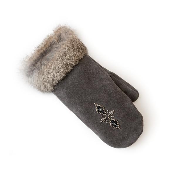 Fur Trim Mitt - Charcoal