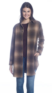 Shacket with Snaps - Taupe Plaid