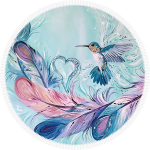 Hummingbird Feathers Microfiber Round Beach Towel/Blanket