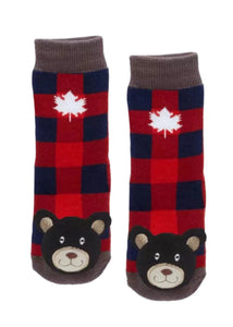 Baby Socks - Plaid Black Bear