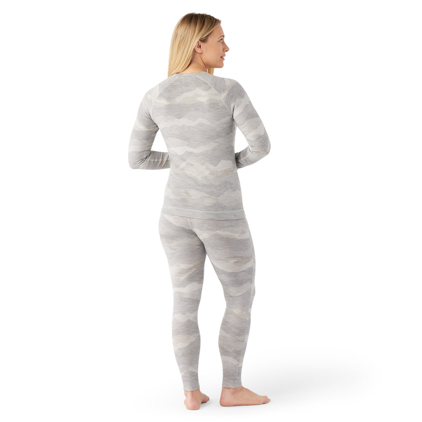 Women's Classic Thermal Merino Base Layer Crew - Light Grey Mountain Scape LAST ONE SIZE XL