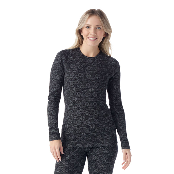 Women's Classic Thermal Merino Base Layer Crew - Black Digi Snow