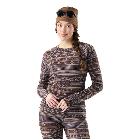 Women's Classic Thermal Merino Base Layer Crew - Mocha Fair Isle Fun
