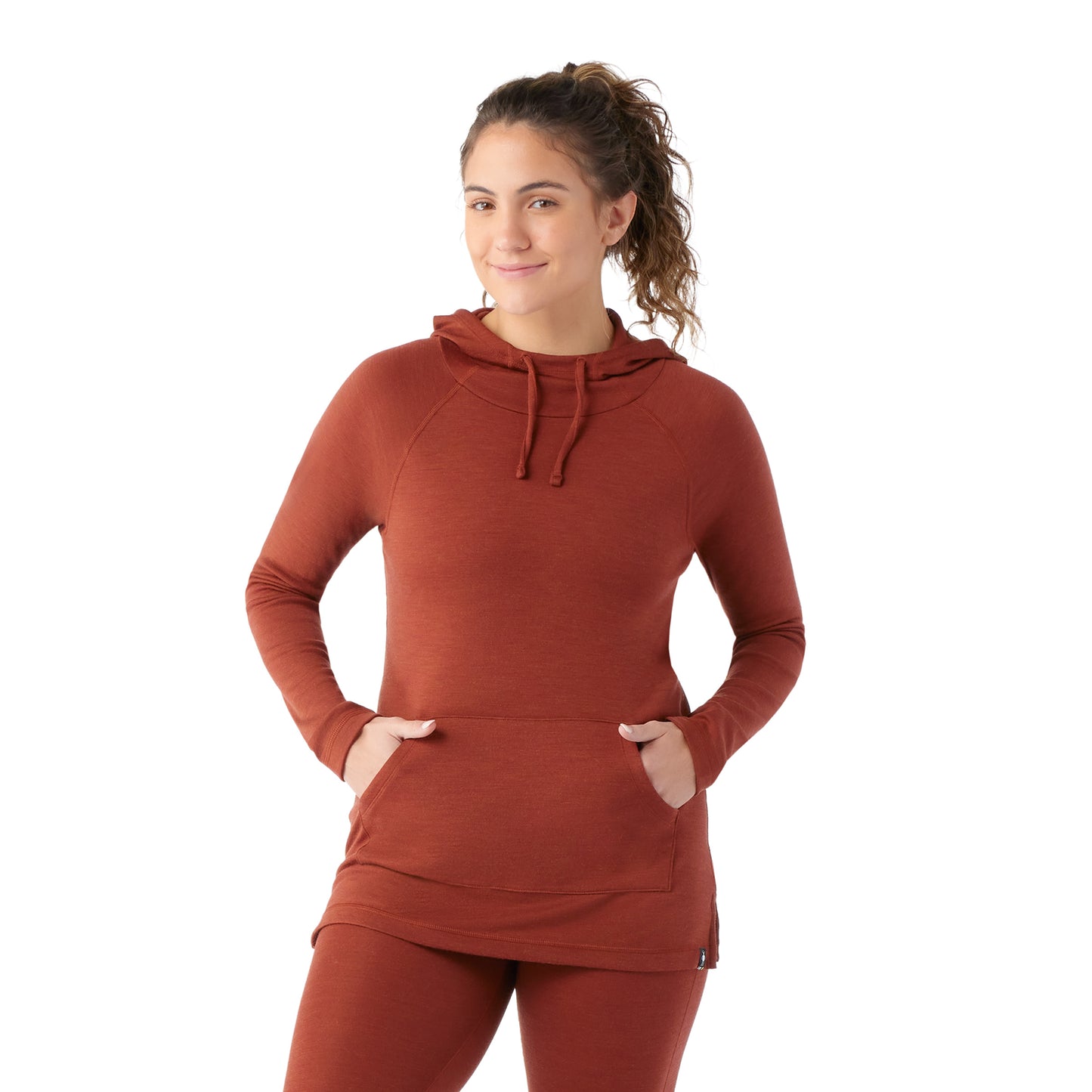 Women's Thermal Merino Drape Neck Hoodie - Pecan Brown Heather LAST ONE SIZE MEDIUM