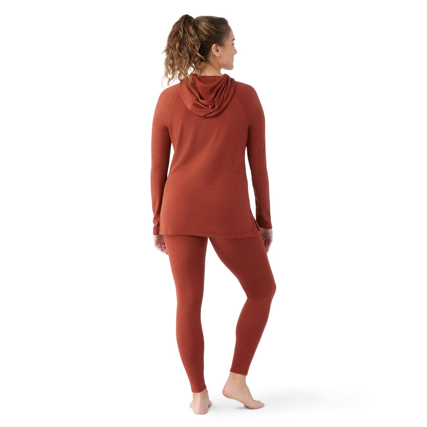 Women's Thermal Merino Drape Neck Hoodie - Pecan Brown Heather LAST ONE SIZE MEDIUM