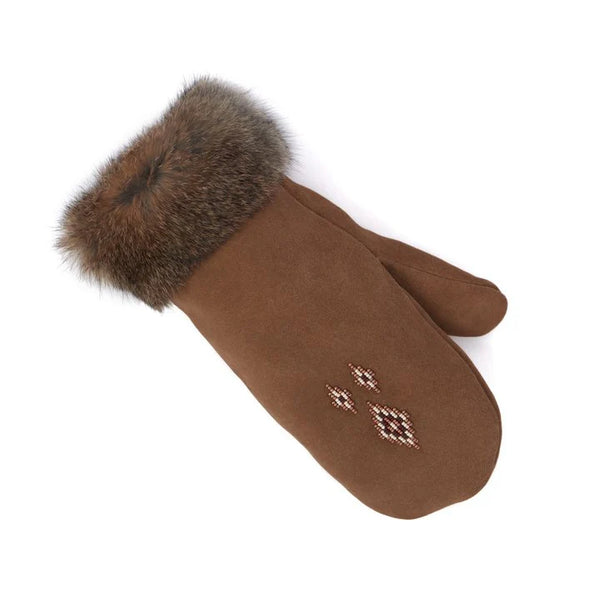 Fur Trim Mitt - Oak