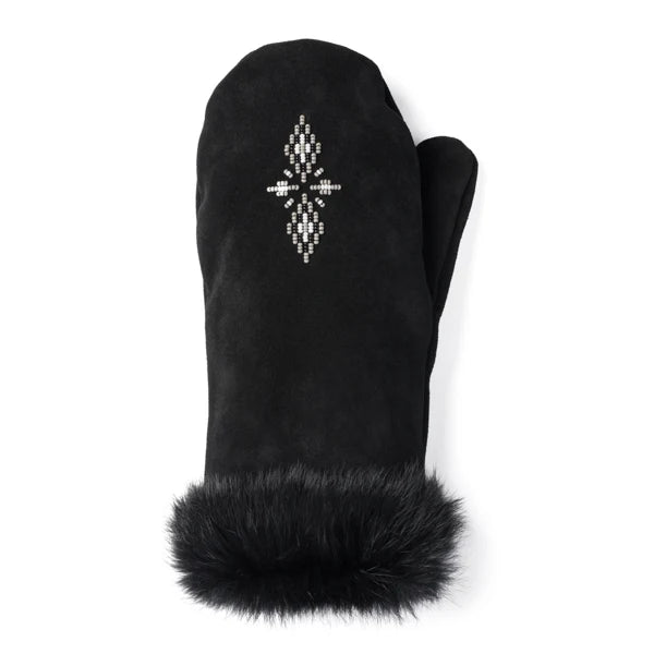 Fur Trim Mitt - Black