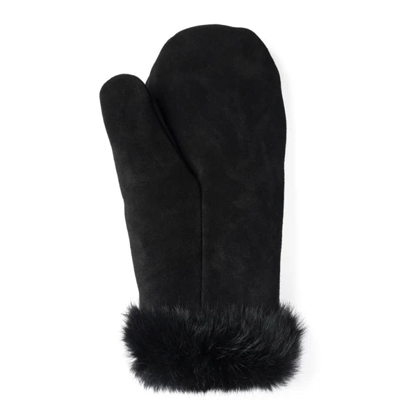 Fur Trim Mitt - Black