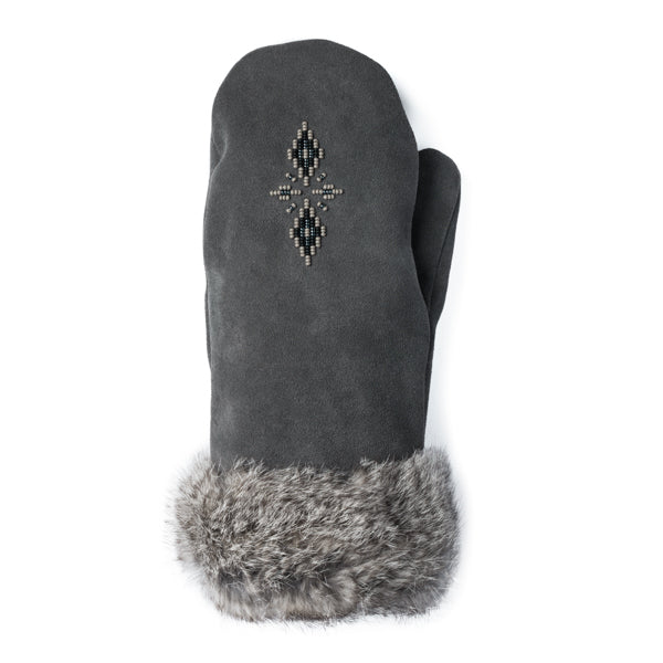 Fur Trim Mitt - Charcoal