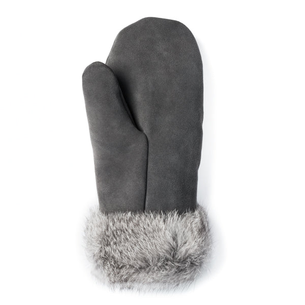 Fur Trim Mitt - Charcoal