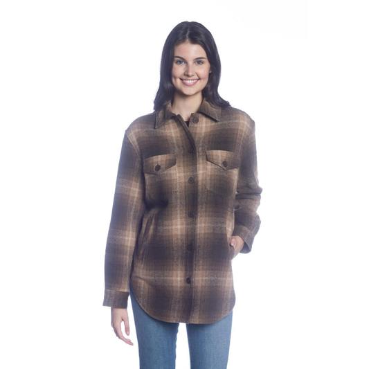 Long Sleeve Button-Front Shirt Jacket - Taupe