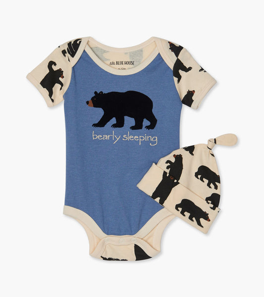 Baby Bear Blue Bodysuit & Hat - Blue
