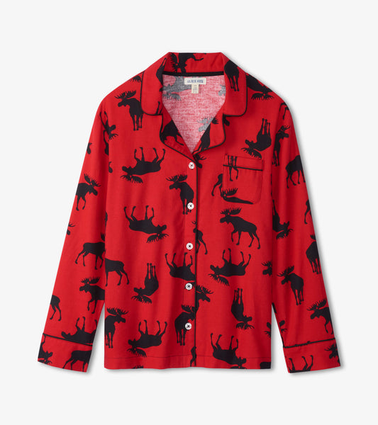 Moose On Red Women's Flannel Pajama Set