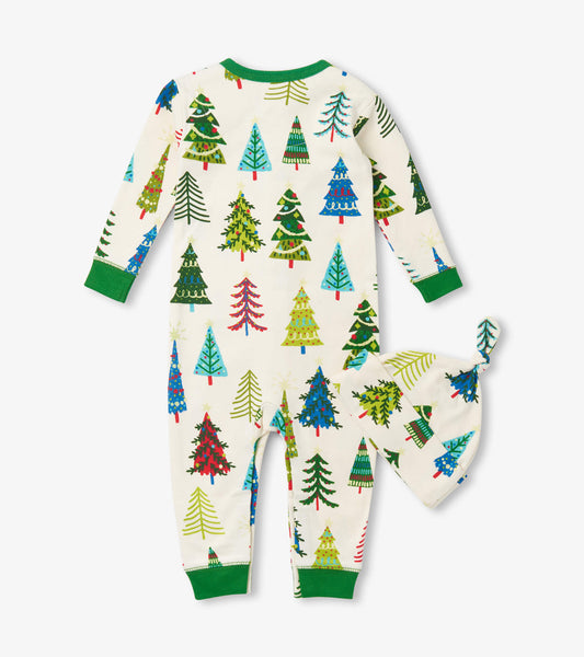 Christmas Trees Baby Coverall & Hat