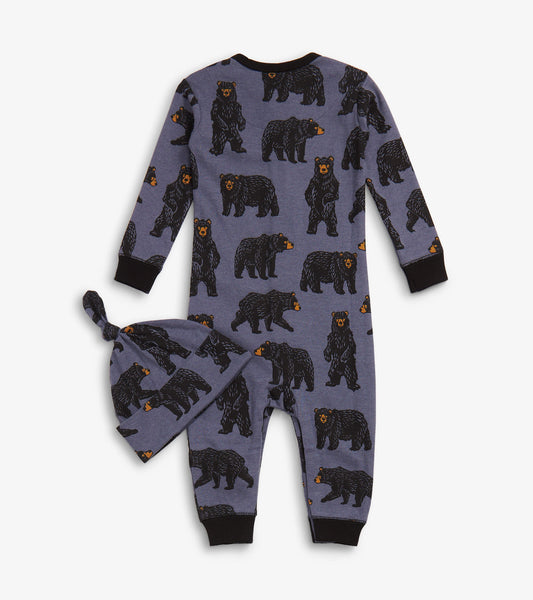 Wild Bears Baby Coverall & Hat - Blue