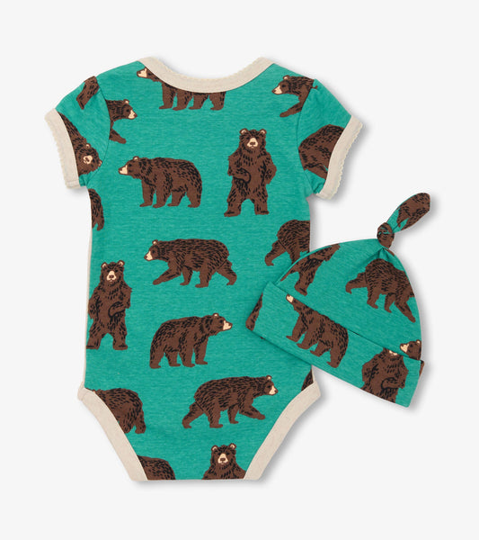 Brown Bears Baby Bodysuit & Hat