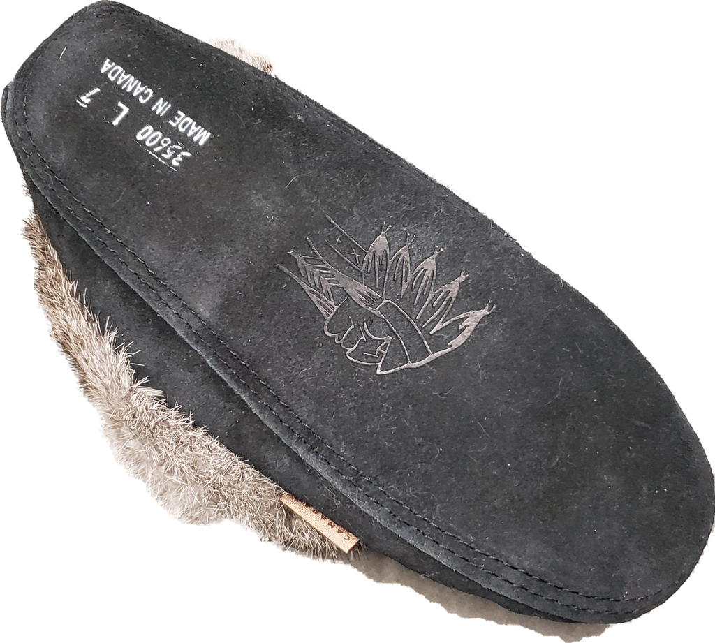 Ladies Moccasins Black with Grey Fur Sheepskin Loft
