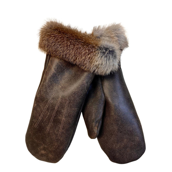 Women's Rabbit Fur Leather Mittens