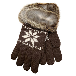 Lambswool Snowflake Gloves - Brown