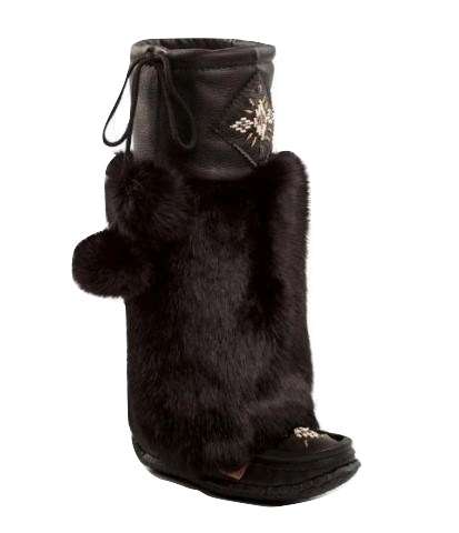 Tall Nappa Leather Mukluks - Black (Crepe Sole)